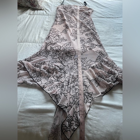 Vintage 90s Baby Pink Black Floral Velvet Asymmetric Hem Midi Slip Dress XS Hoco - Picture 4 of 12